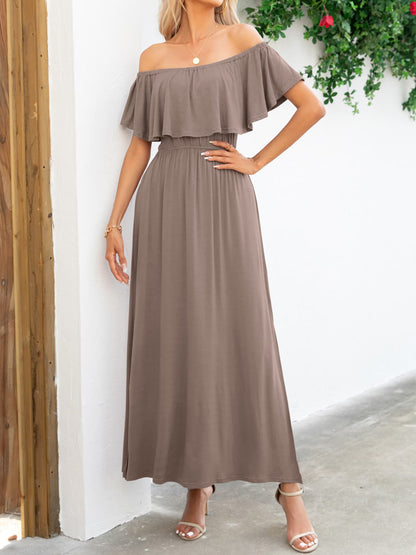 Off-Shoulder Slit Maxi Dress - Premium Maxi Dress from Trendsi - Just $49.99! Shop now at Handbags Specialist Headquarter