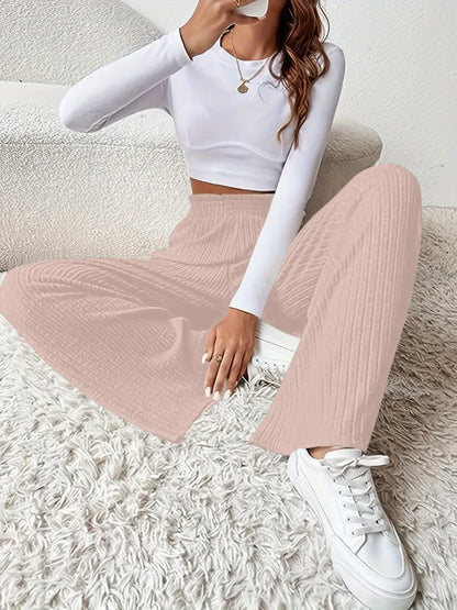 Ribbed High Waist Pants - Premium Women Pants from Trendsi - Just $29.99! Shop now at Handbags Specialist Headquarter