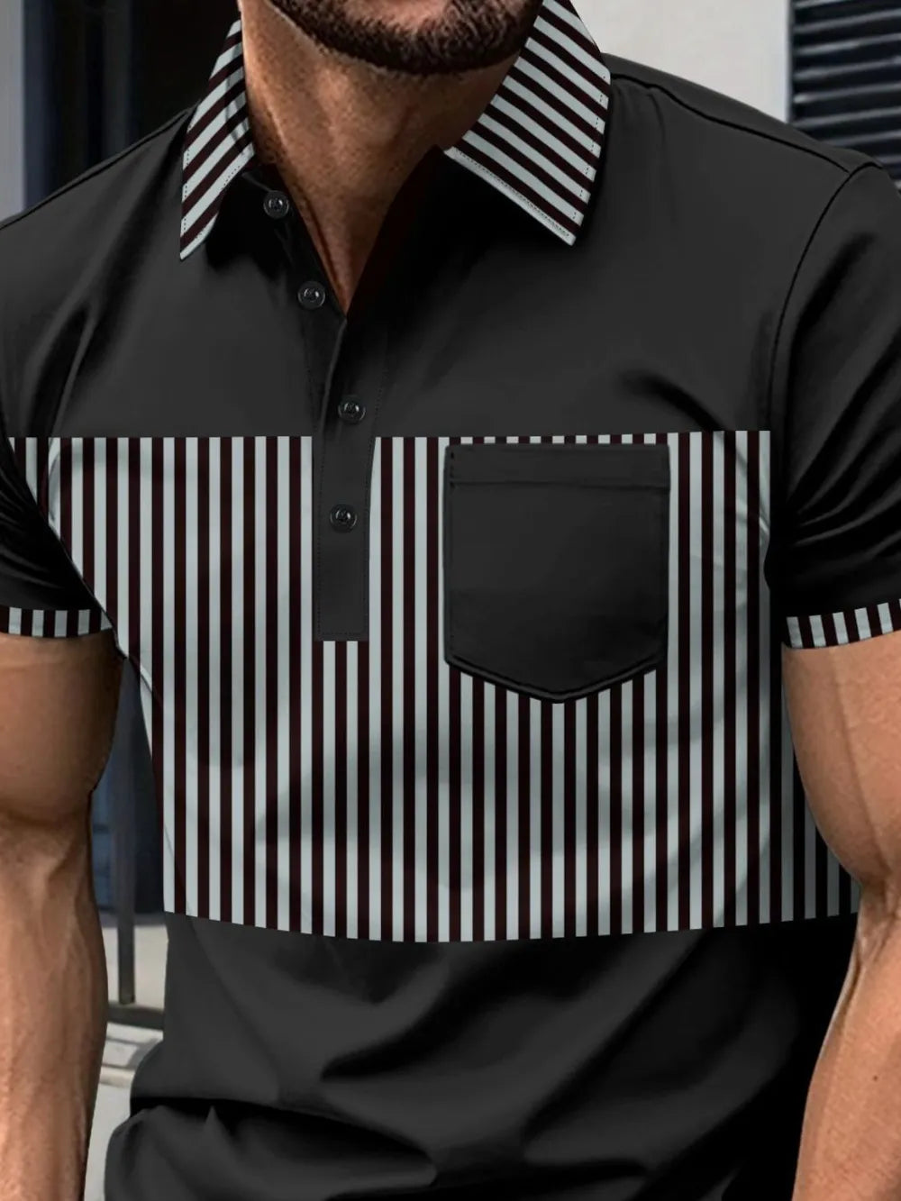 Men's Full Size Collared Contrast Striped Polo Plus Size - Premium Men's Polo shirt from Trendsi - Just $29.99! Shop now at Handbags Specialist Headquarter