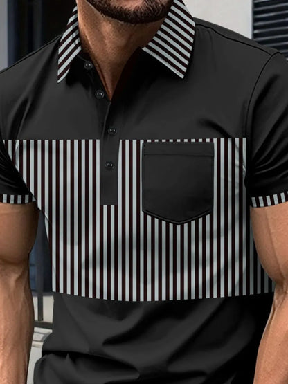Men's Full Size Collared Contrast Striped Polo Plus Size - Premium Men's Polo shirt from Trendsi - Just $29.99! Shop now at Handbags Specialist Headquarter