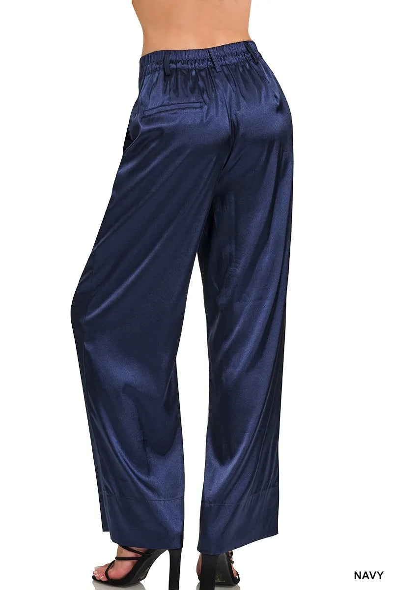 Zenana Wide-Leg Satin Pants - Premium Women Pants from Trendsi - Just $26.99! Shop now at Handbags Specialist Headquarter