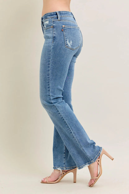 Judy Blue Full Size Mid Rise Wash Destroy Hem Bootcut Jeans Plus Size - Premium Women / Jeans & Denim from Trendsi - Just $66.99! Shop now at Handbags Specialist Headquarter