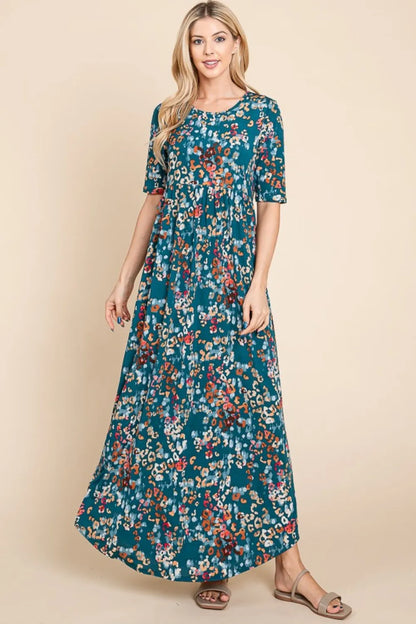 BOMBOM Printed Shirred Maxi Dress - Premium Maxi Dress from Trendsi - Just $51.99! Shop now at Handbags Specialist Headquarter
