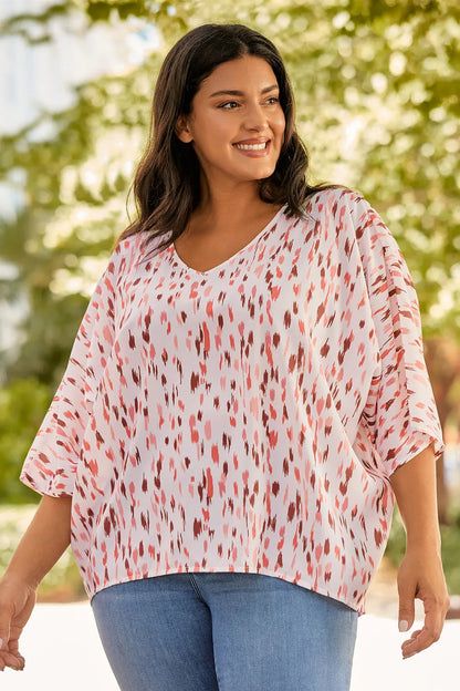 Plus Size Printed V-Neck Blouse - Premium Plus Size Shirts from Trendsi - Just $21! Shop now at Handbags Specialist Headquarter