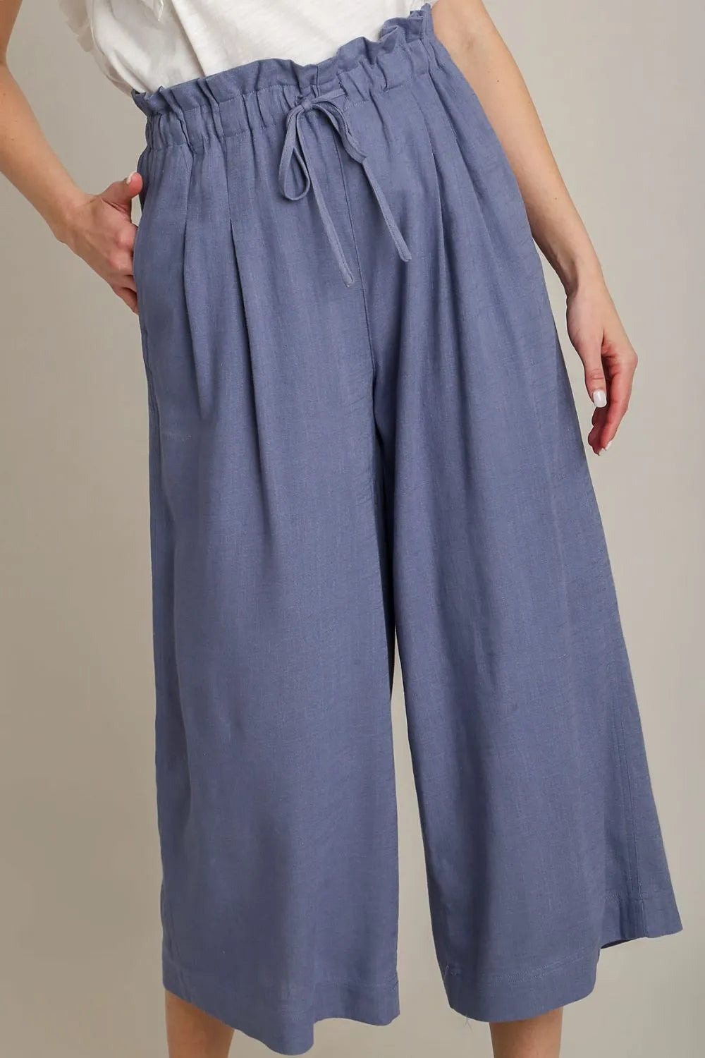 Umgee Full Size Linen Wide Fit Pants with Drawstring Plus Size - Premium Dresses from Trendsi - Just $46.99! Shop now at Handbags Specialist Headquarter