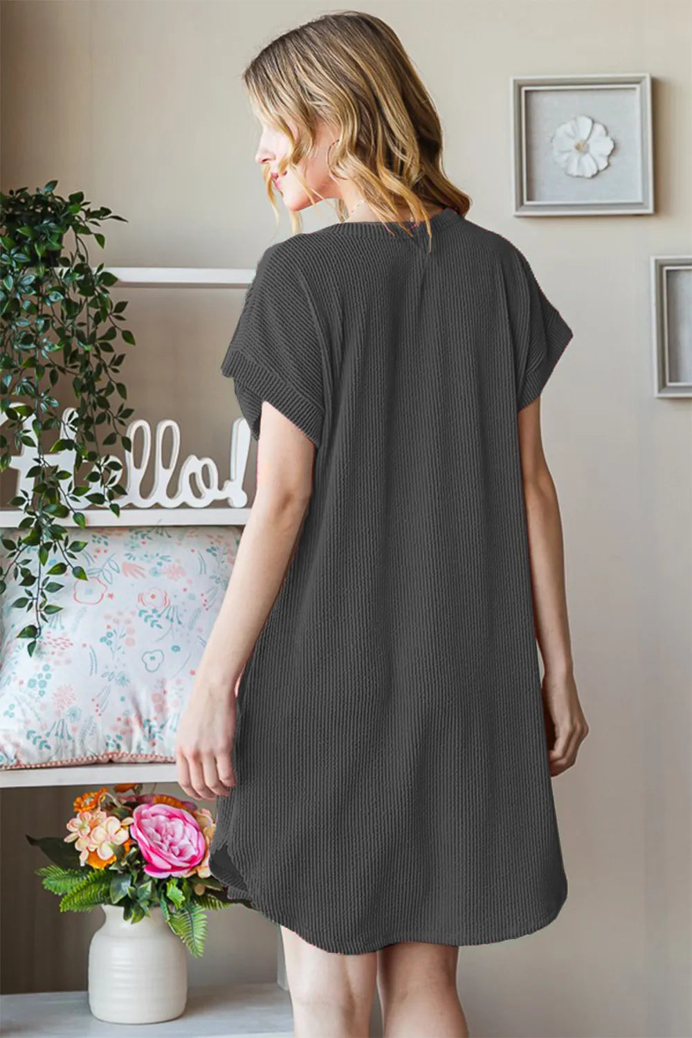 Heimish Full Size Ribbed Round Neck Short Sleeve Tee Dress - Premium Dresses from Trendsi - Just $36.99! Shop now at Handbags Specialist Headquarter