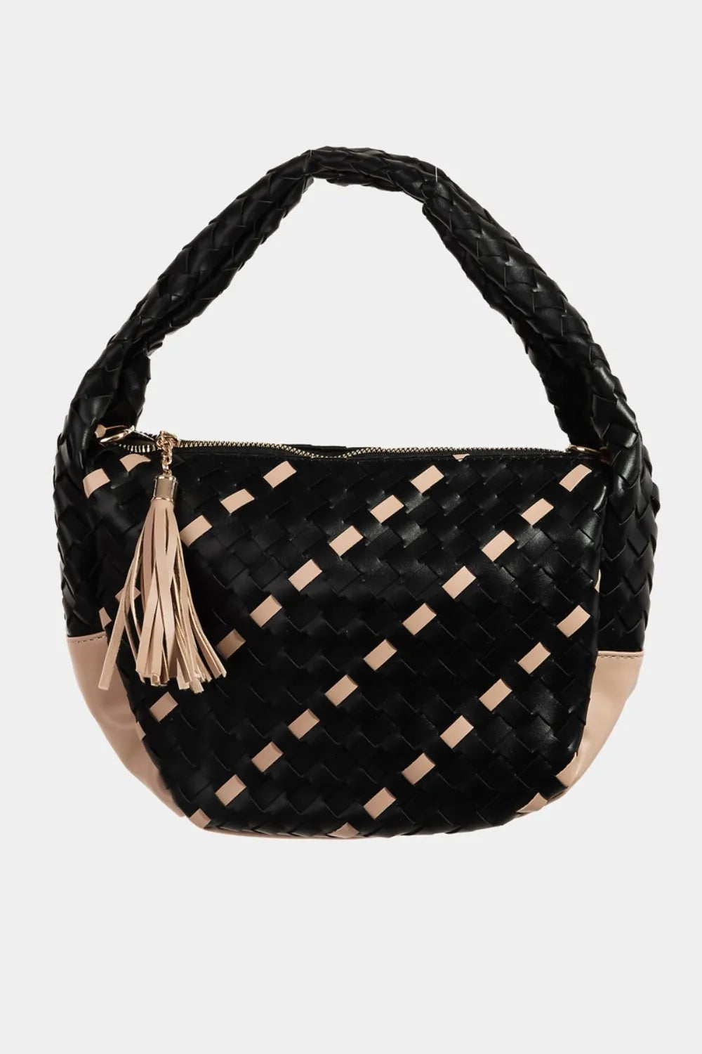 Fame Tassel Detail Weave Semi Circle Bag - Premium Tote Bag from Trendsi - Just $42.99! Shop now at Handbags Specialist Headquarter