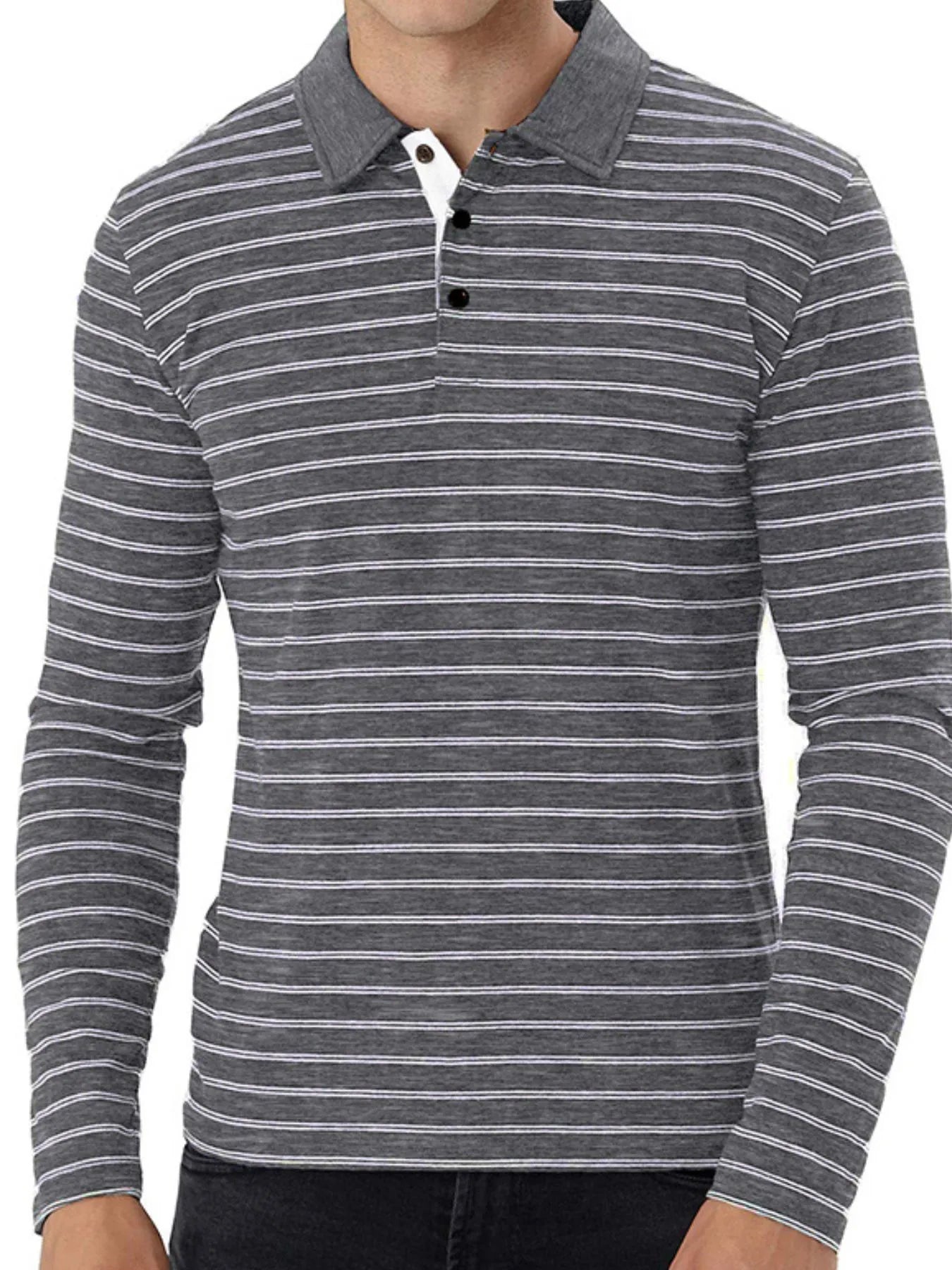 Men's Striped Long Sleeve Polo Shirt - Premium Men's Polo shirt from Trendsi - Just $37.10! Shop now at Handbags Specialist Headquarter