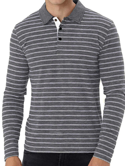 Men's Striped Long Sleeve Polo Shirt - Premium Men's Polo shirt from Trendsi - Just $37.10! Shop now at Handbags Specialist Headquarter