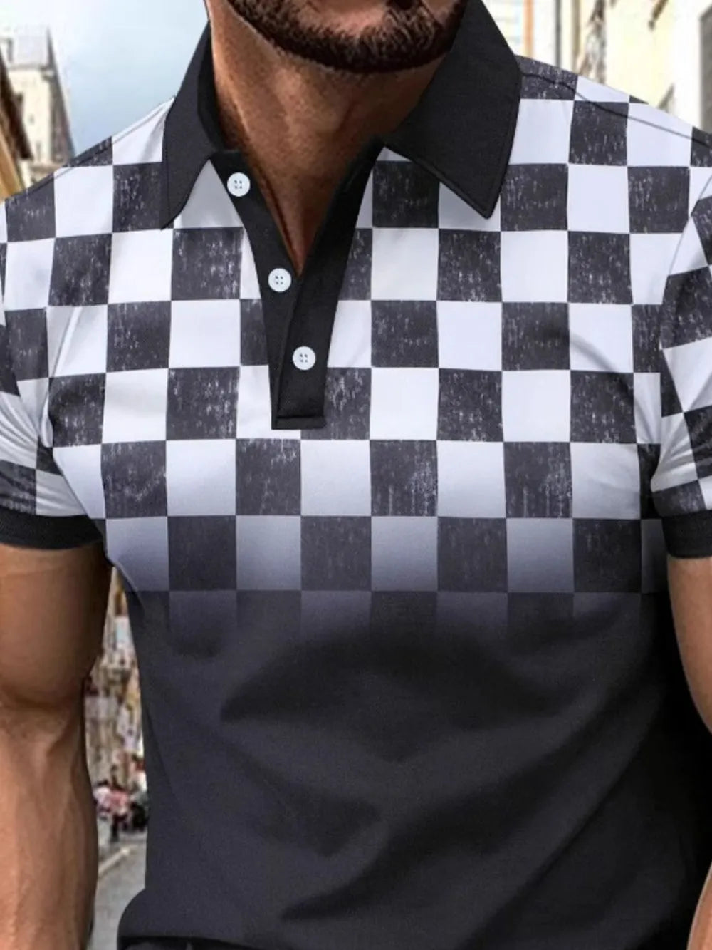 Men's Full Size Collared Checkered Short Sleeve Polo Plus Size - Premium Men's Polo shirt from Trendsi - Just $30.99! Shop now at Handbags Specialist Headquarter
