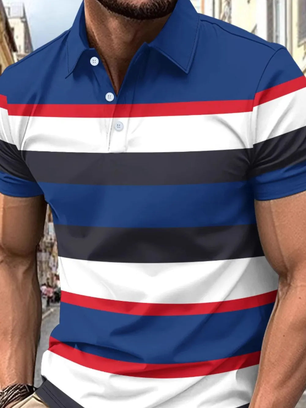 Men's Full Size Collared Short Sleeve Striped Polo Plus Size - Premium Men's Polo shirt from Trendsi - Just $30.99! Shop now at Handbags Specialist Headquarter