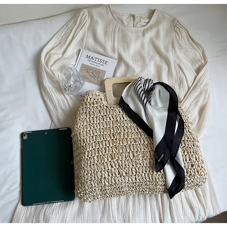 Straw Woven Handbag - Premium handbags from Trendsi - Just $43.99! Shop now at Handbags Specialist Headquarter