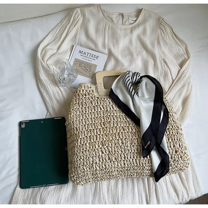 Straw Woven Handbag - Premium handbags from Trendsi - Just $43.99! Shop now at Handbags Specialist Headquarter