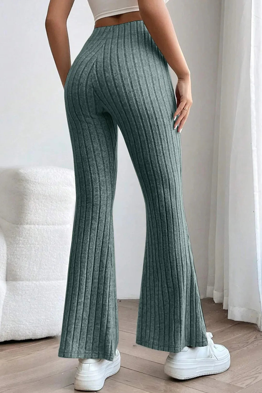 Basic Bae Full Size Ribbed High Waist Flare Pants - Premium Women Pants from Trendsi - Just $10.99! Shop now at Handbags Specialist Headquarter