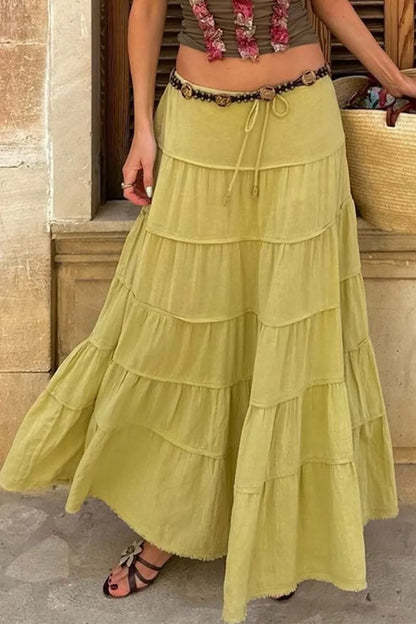Bohemian Tiered Maxi Skirt with Drawstring Waist - Premium Skirts from Trendsi - Just $38.99! Shop now at Handbags Specialist Headquarter