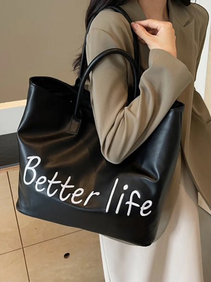 BETTER LIFE PU Leather Tote Bag - Premium Tote Bag from Trendsi - Just $38.99! Shop now at Handbags Specialist Headquarter