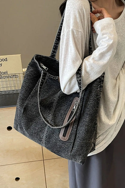 Medium Denim Tote Bag - Premium Tote Bag from Trendsi - Just $32.99! Shop now at Handbags Specialist Headquarter