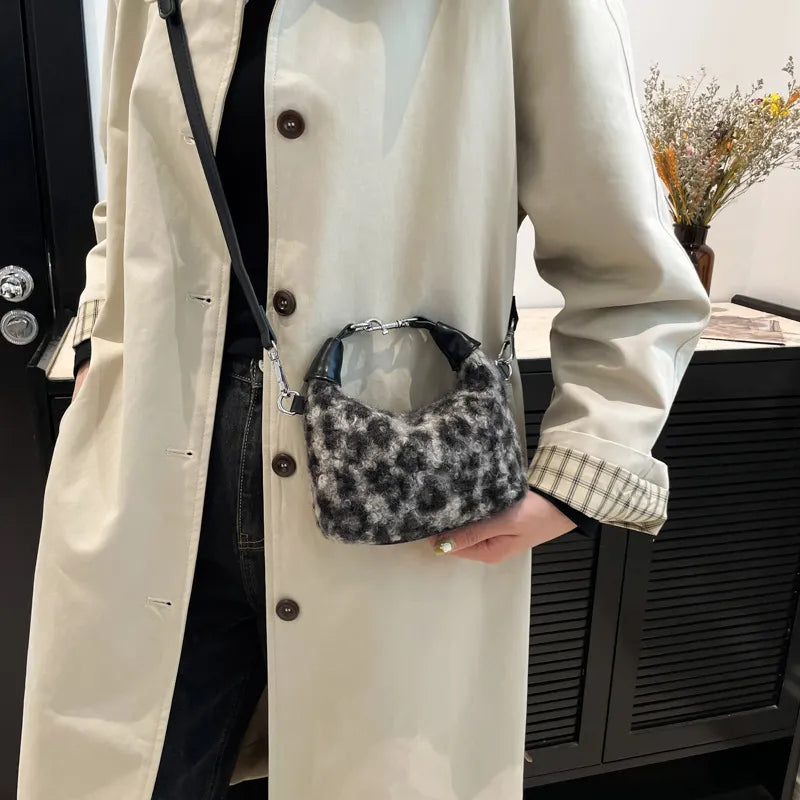 Fuzzy Polyester Mini Handbag with Zipper - Premium Tote Bag from Trendsi - Just $39.99! Shop now at Handbags Specialist Headquarter