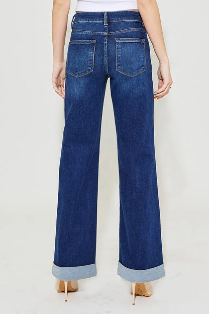 RISEN Full Size Tummy Control High Rise Wide Leg Cuffed Jeans Plus Size - Premium Women / Jeans & Denim from Trendsi - Just $70.99! Shop now at Handbags Specialist Headquarter