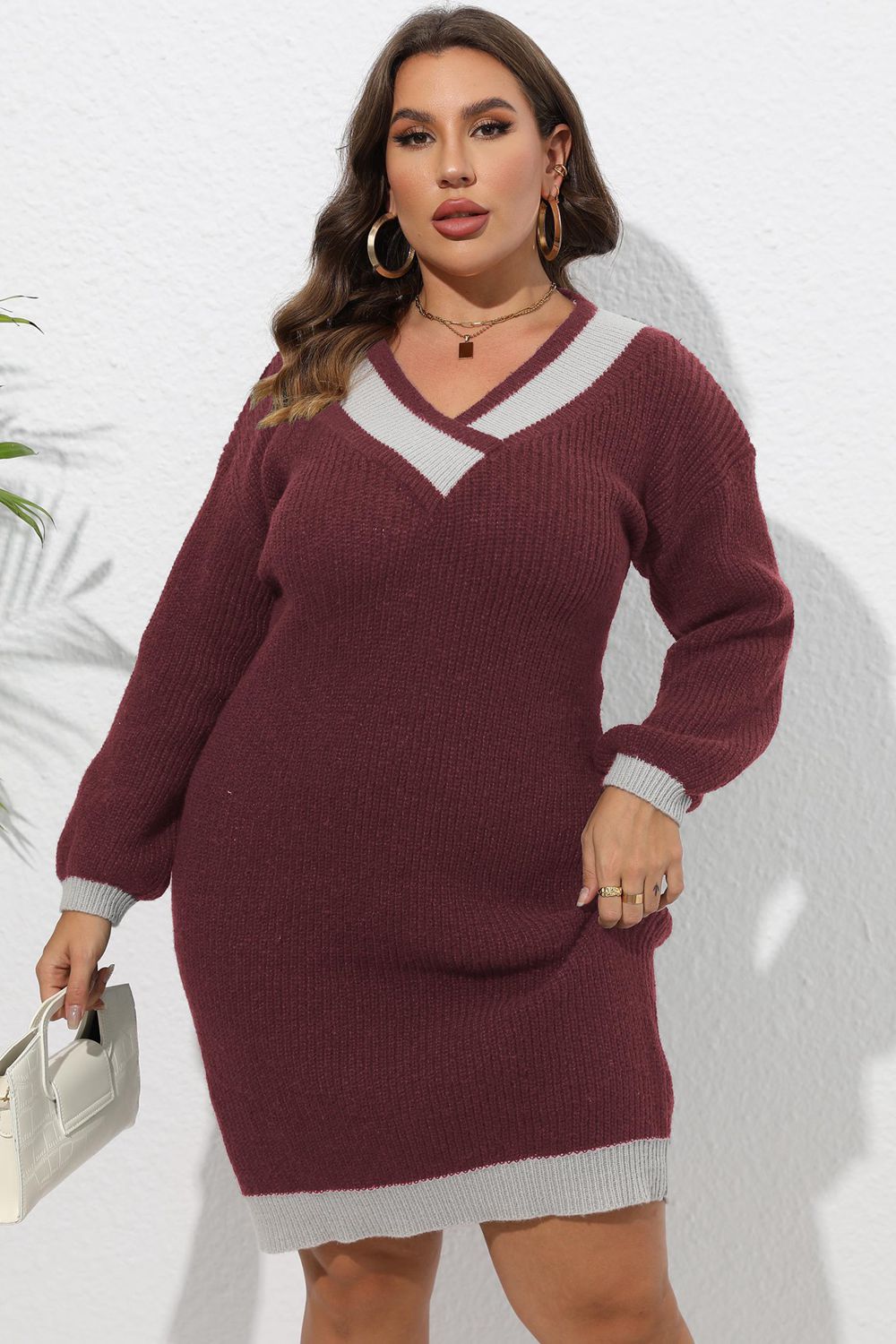 Plus Size Long Sleeve Sweater Dress - Premium Dresses from Trendsi - Just $44.99! Shop now at Handbags Specialist Headquarter