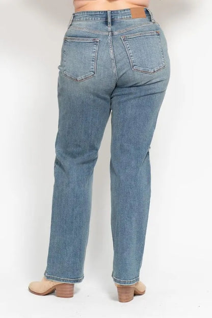 Judy Blue Full Size High Waist Distressed Dad Jean Plus Size - Premium Women / Jeans & Denim from Trendsi - Just $63.99! Shop now at Handbags Specialist Headquarter