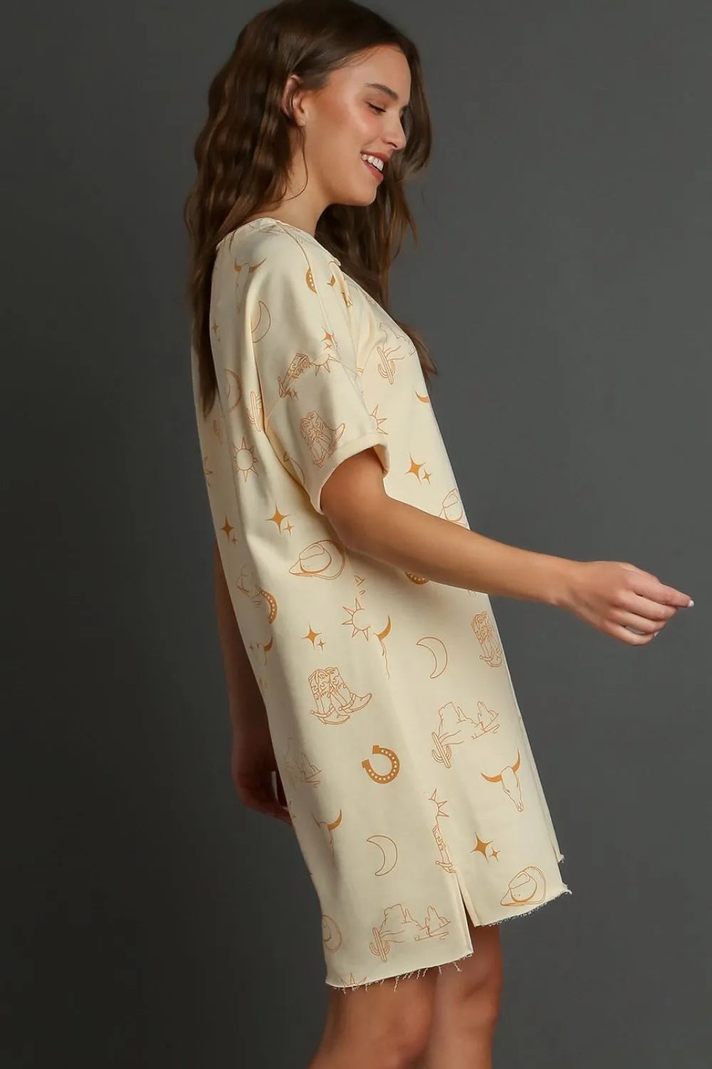 Umgee Full Size French Terry Short Sleeve Round Neck Dress Plus Size - Premium Dresses from Trendsi - Just $46.99! Shop now at Handbags Specialist Headquarter