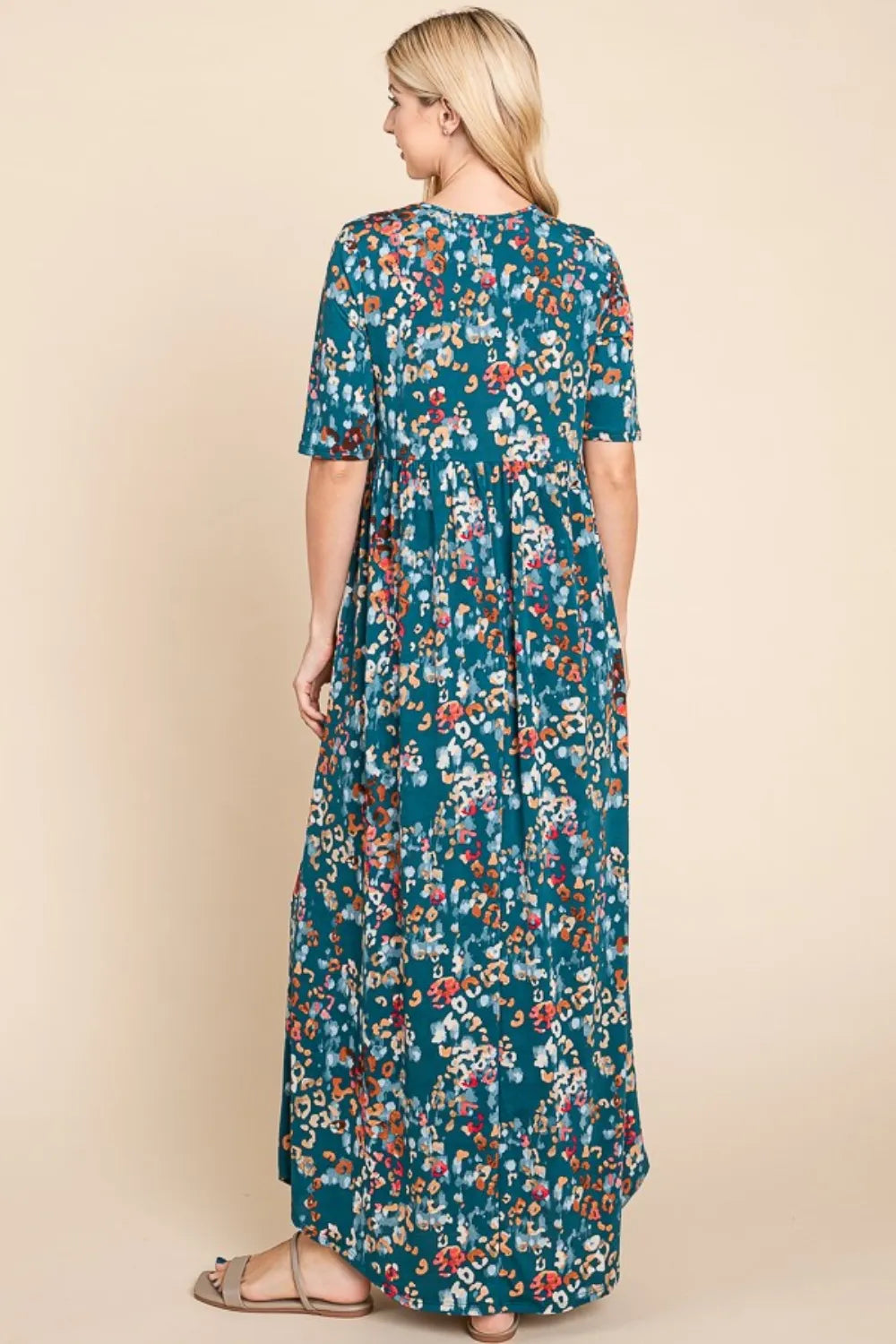 BOMBOM Printed Shirred Maxi Dress - Premium Maxi Dress from Trendsi - Just $51.99! Shop now at Handbags Specialist Headquarter