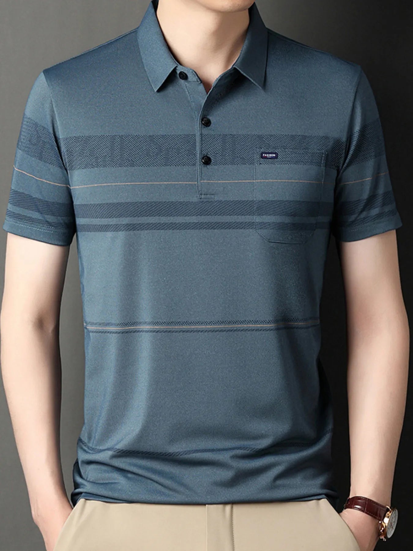 Men's Plus Size Classic Striped Business Casual Polo Shirt - Premium Men's Polo shirt from Trendsi - Just $33.99! Shop now at Handbags Specialist Headquarter