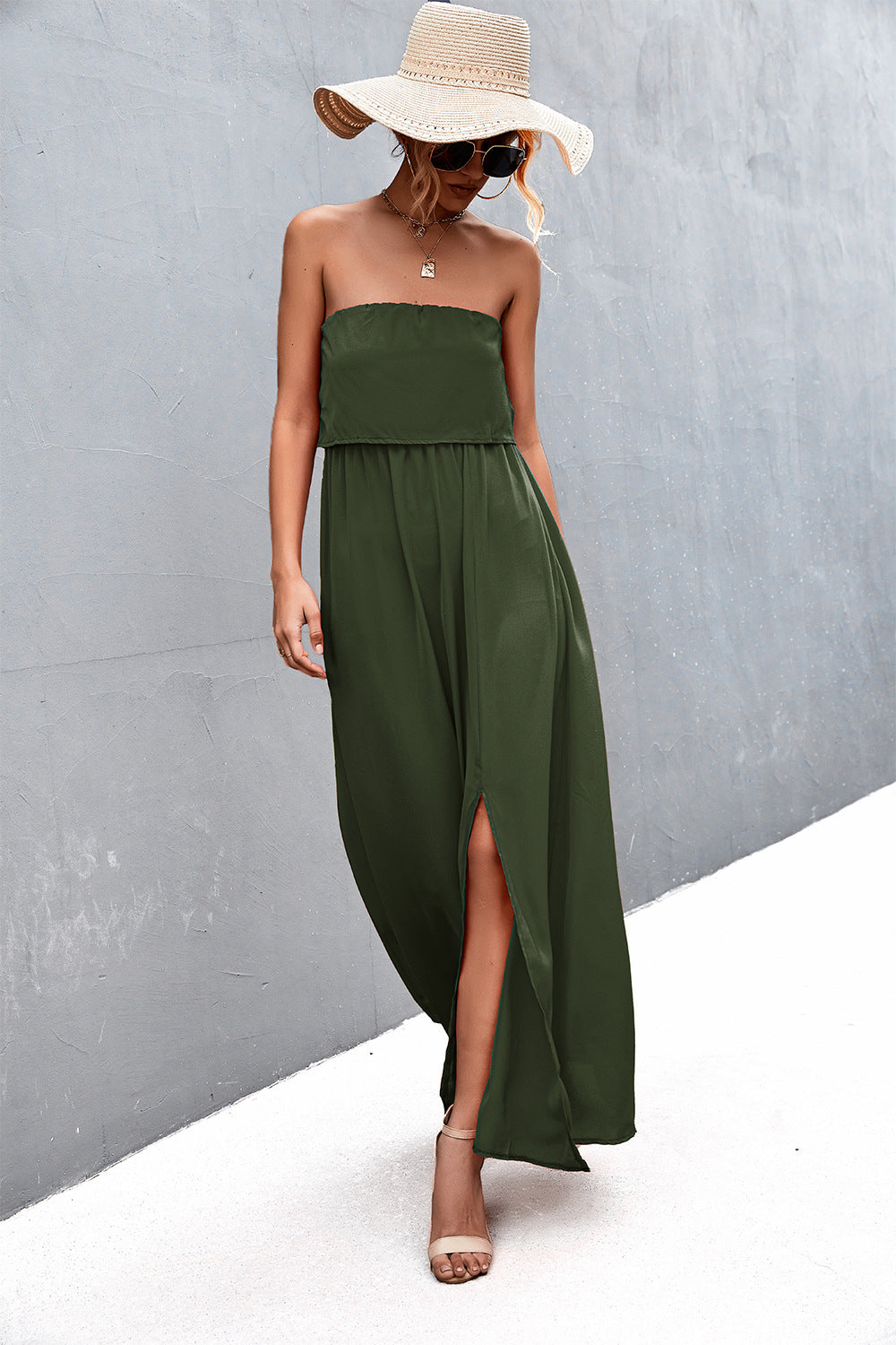 Strapless Split Maxi Dress - Premium Maxi Dress from Trendsi - Just $31.99! Shop now at Handbags Specialist Headquarter
