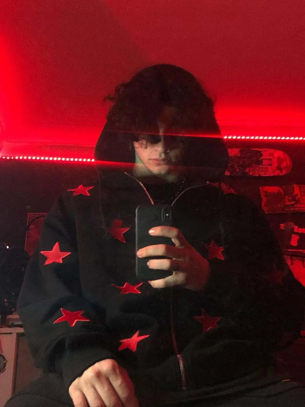 Men's Contrast Star Hooded Zip Up Hoodie - Premium Men's Sweatshirts from Trendsi - Just $35.58! Shop now at Handbags Specialist Headquarter