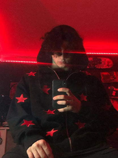 Men's Contrast Star Hooded Zip Up Hoodie - Premium Men's Sweatshirts from Trendsi - Just $35.58! Shop now at Handbags Specialist Headquarter