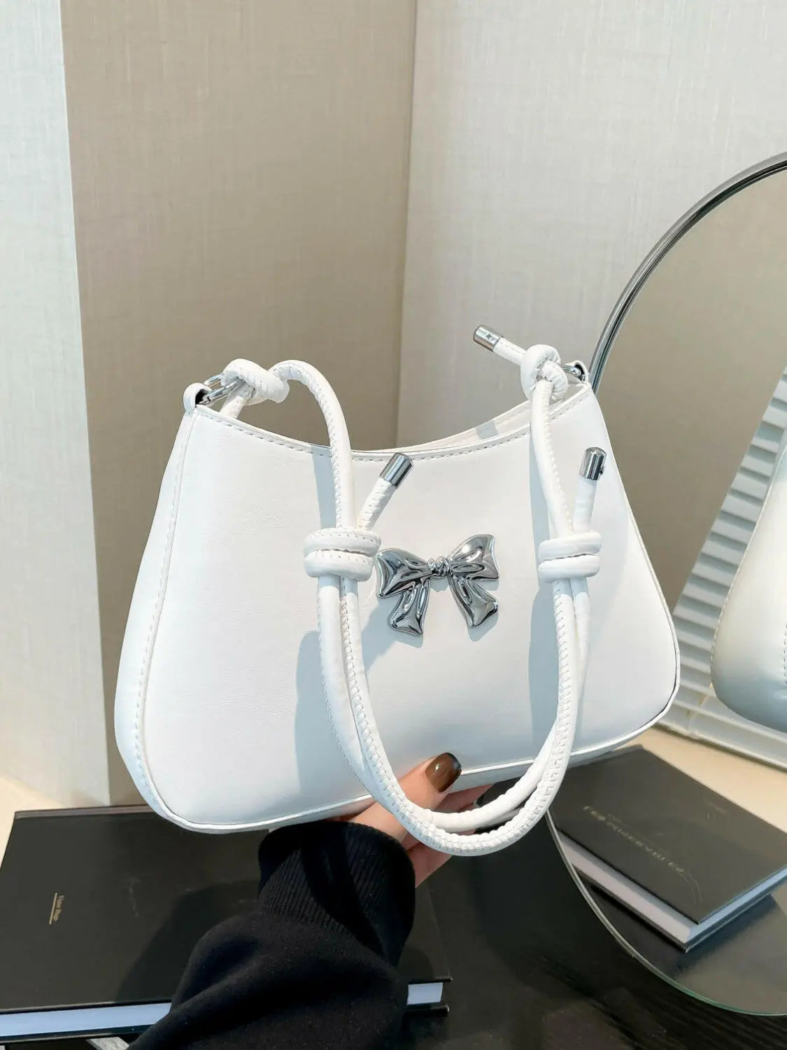 Bow PU Leather Knotted Strap Handbag.