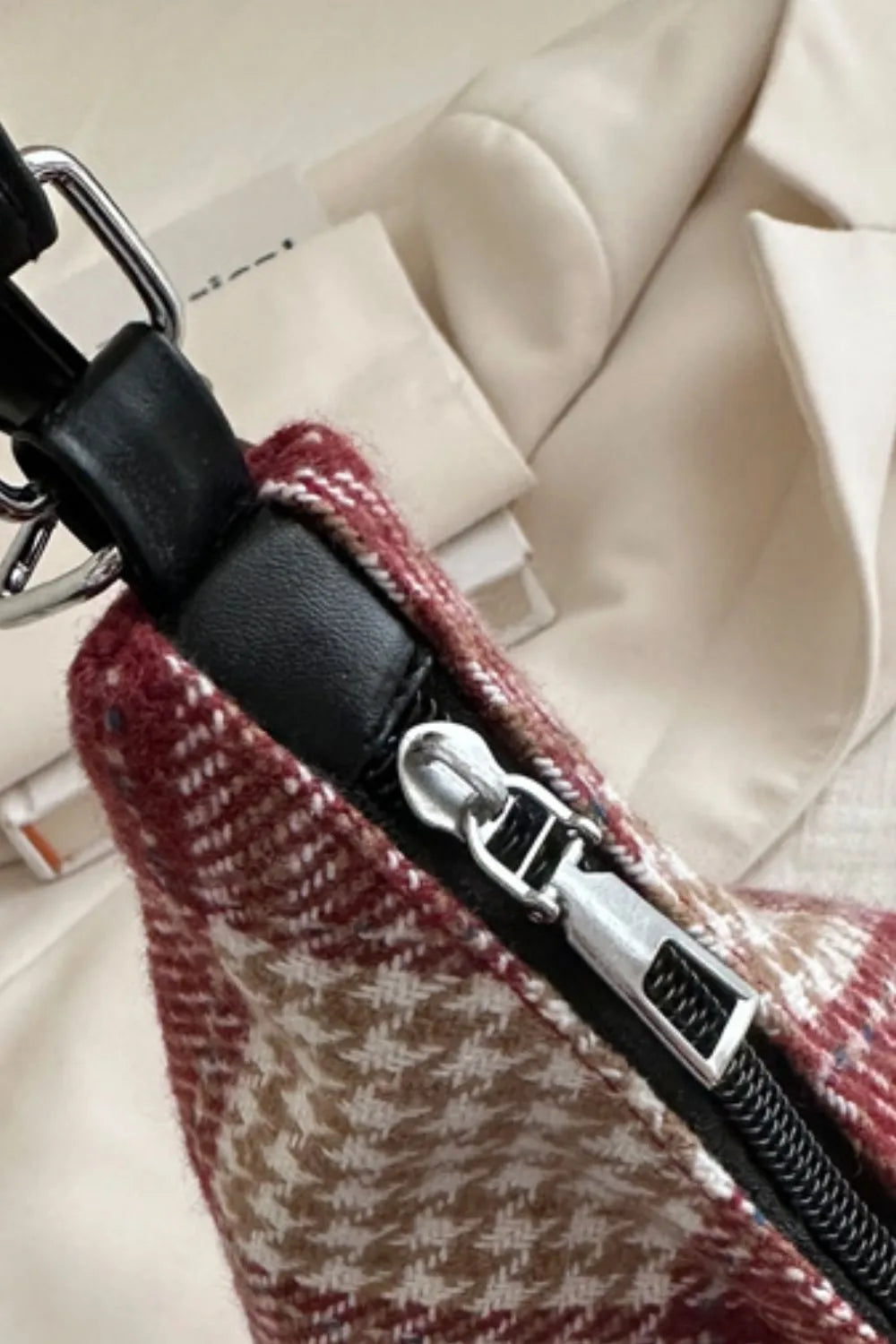 Plaid Adjustable Strap Handbag - Premium Tote Bag from Trendsi - Just $37.99! Shop now at Handbags Specialist Headquarter