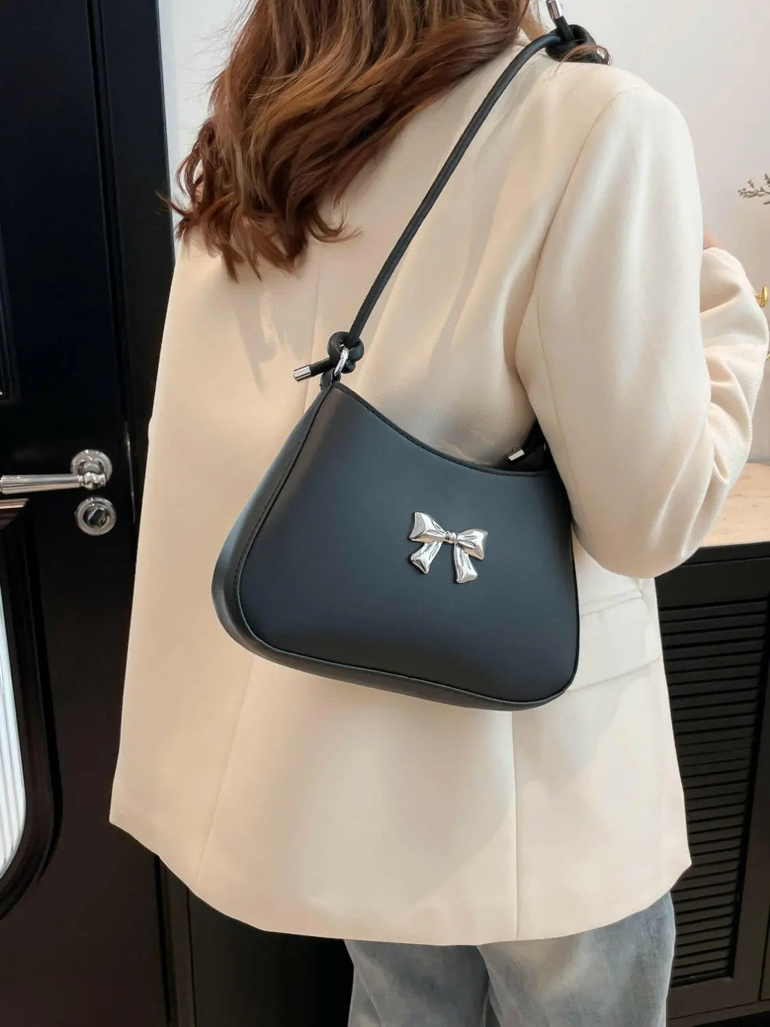 Bow PU Leather Knotted Strap Handbag.