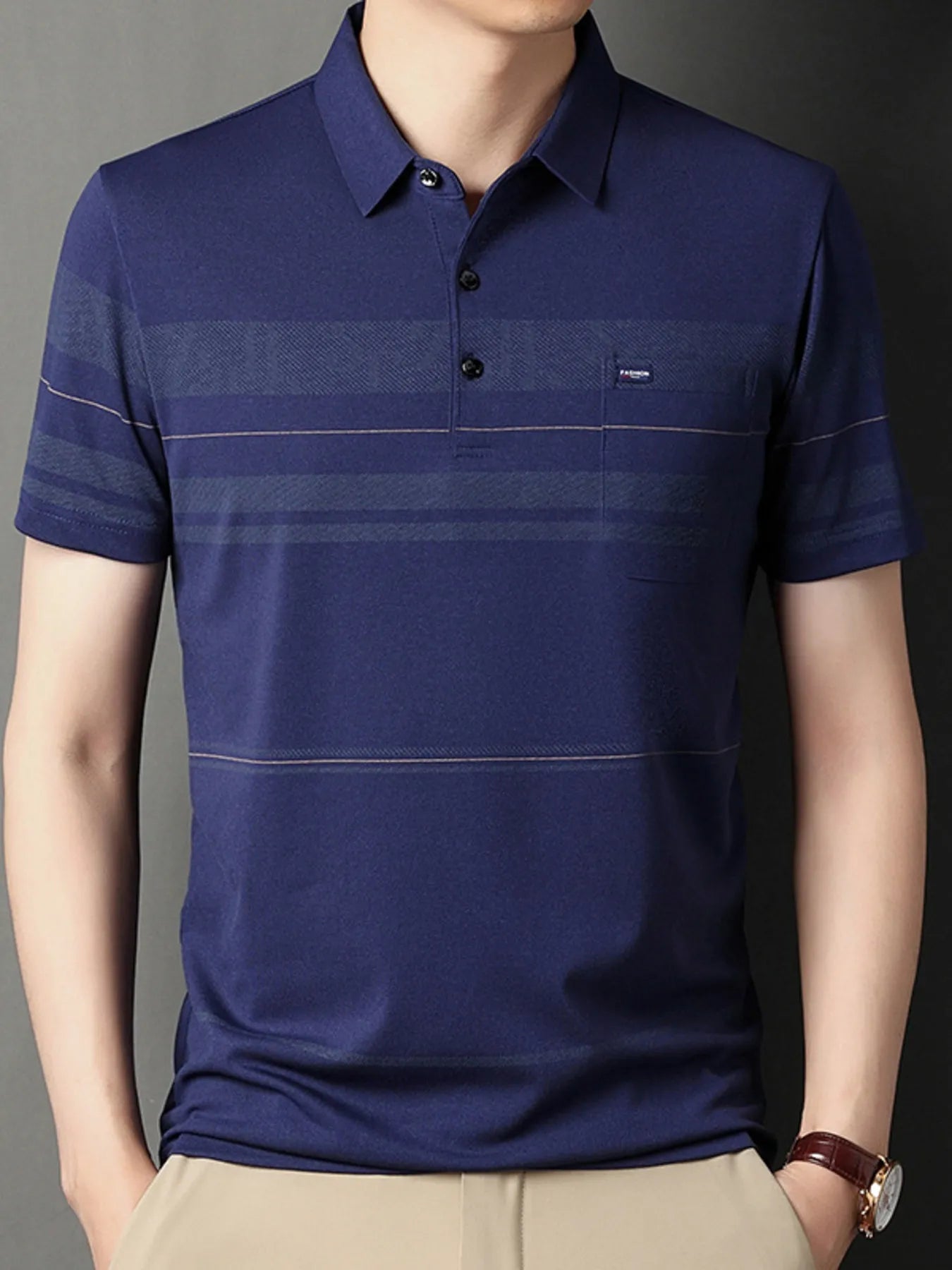 Men's Plus Size Classic Striped Business Casual Polo Shirt - Premium Men's Polo shirt from Trendsi - Just $33.99! Shop now at Handbags Specialist Headquarter