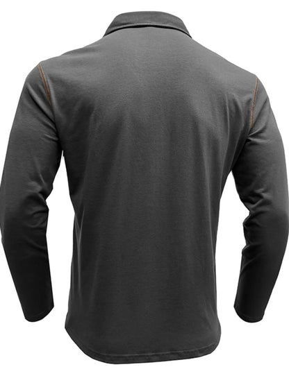 Men's Long Sleeve Polo Shirt with Contrast Stitching - Premium Men's Polo shirt from Trendsi - Just $39.99! Shop now at Handbags Specialist Headquarter