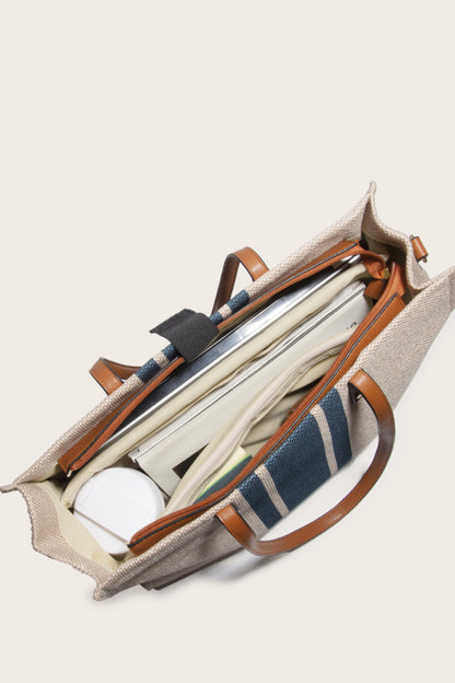 Striped Tote Bag - Premium Tote Bag from Trendsi - Just $57.99! Shop now at Handbags Specialist Headquarter