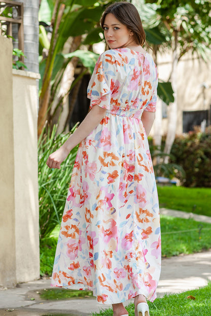 Floral Deep V Slit Maxi Dress - Premium Maxi Dress from Trendsi - Just $54.99! Shop now at Handbags Specialist Headquarter