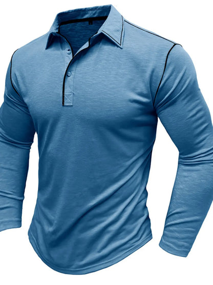 Men's Button Detail Long Sleeve Polo - Premium Men's Polo shirt from Trendsi - Just $38.99! Shop now at Handbags Specialist Headquarter