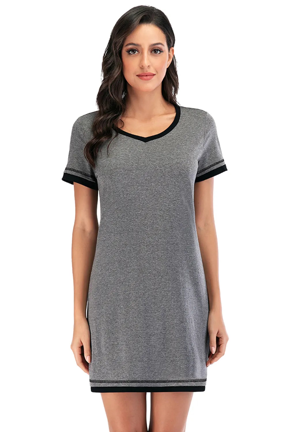 Contrast Trim Short Sleeve Lounge Dress - Premium Sleepwear from Trendsi - Just $26! Shop now at Handbags Specialist Headquarter