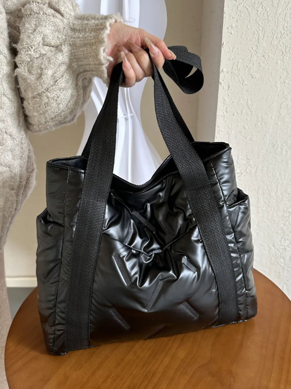 Solid Color Tote Bag with Side Pockets - Premium Tote Bag from Trendsi - Just $39.99! Shop now at Handbags Specialist Headquarter