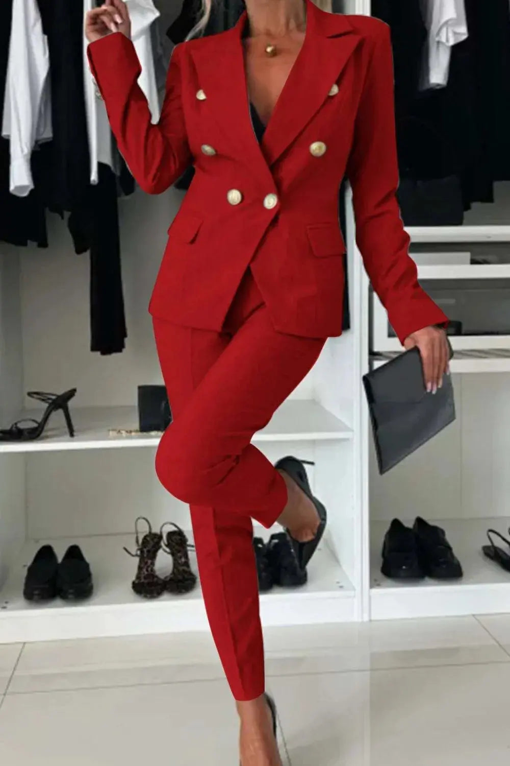Full Size Lapel Collar Long Sleeve Blazer and Pants Set Plus Size - Premium Women Plus Size from Trendsi - Just $50.80! Shop now at Handbags Specialist Headquarter