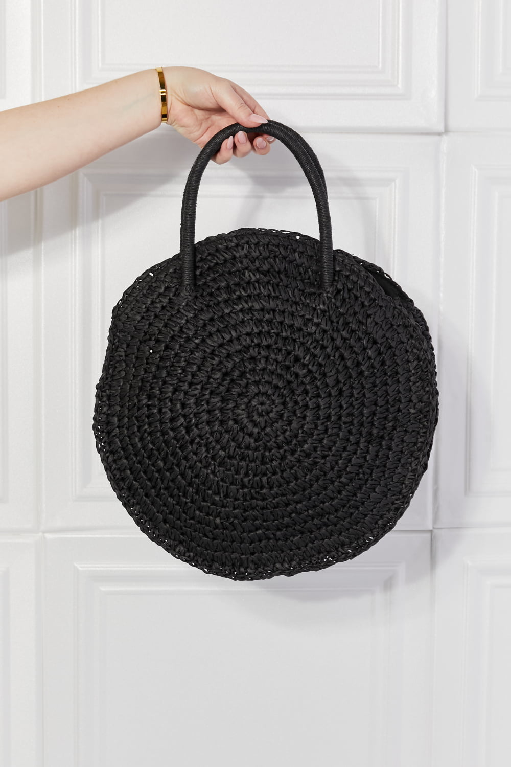 Justin Taylor Beach Date Straw Rattan Handbag in Black - Premium handbags from Trendsi - Just $35.99! Shop now at Handbags Specialist Headquarter