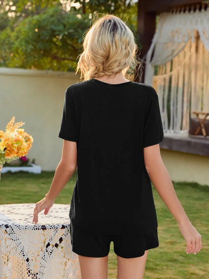 V-Neck Short Sleeve Top and Pocketed Shorts Lounge Set - Premium sleepwear from Trendsi - Just $31.99! Shop now at Handbags Specialist Headquarter