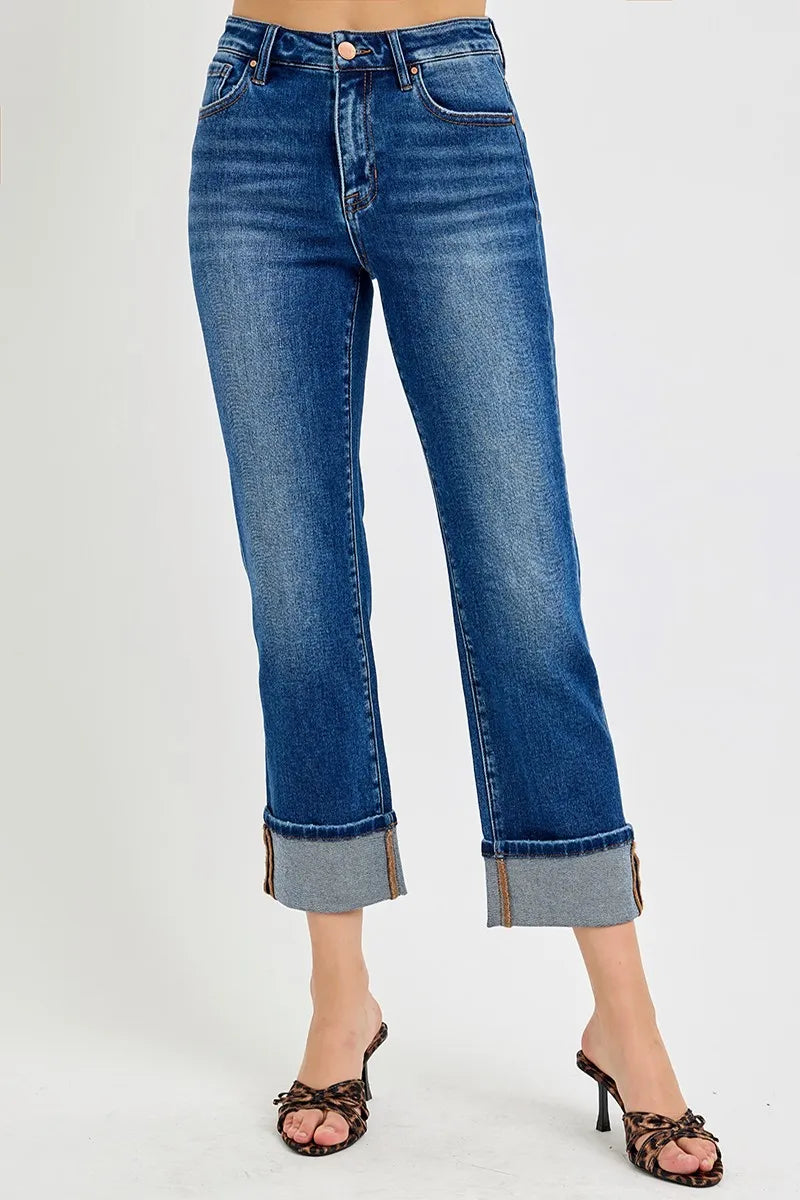 RISEN Full Size High Rise Ankle Straight Cuffed Jeans Plus Size - Premium Women / Jeans & Denim from Trendsi - Just $63.99! Shop now at Handbags Specialist Headquarter