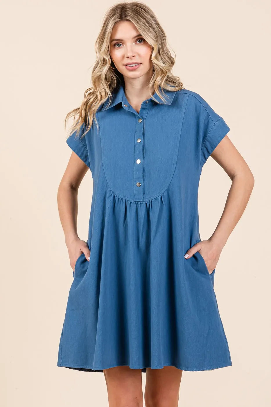 Mittoshop Twill Short Sleeve Collared Mini Dress - Premium Women / Jeans & Denim from Trendsi - Just $59.86! Shop now at Handbags Specialist Headquarter