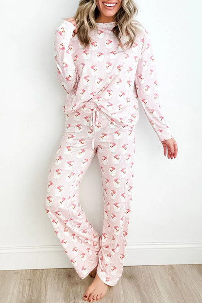Santa Print Long Sleeve Top and Pants Lounge Set - Premium Sleepwear from Trendsi - Just $46.99! Shop now at Handbags Specialist Headquarter