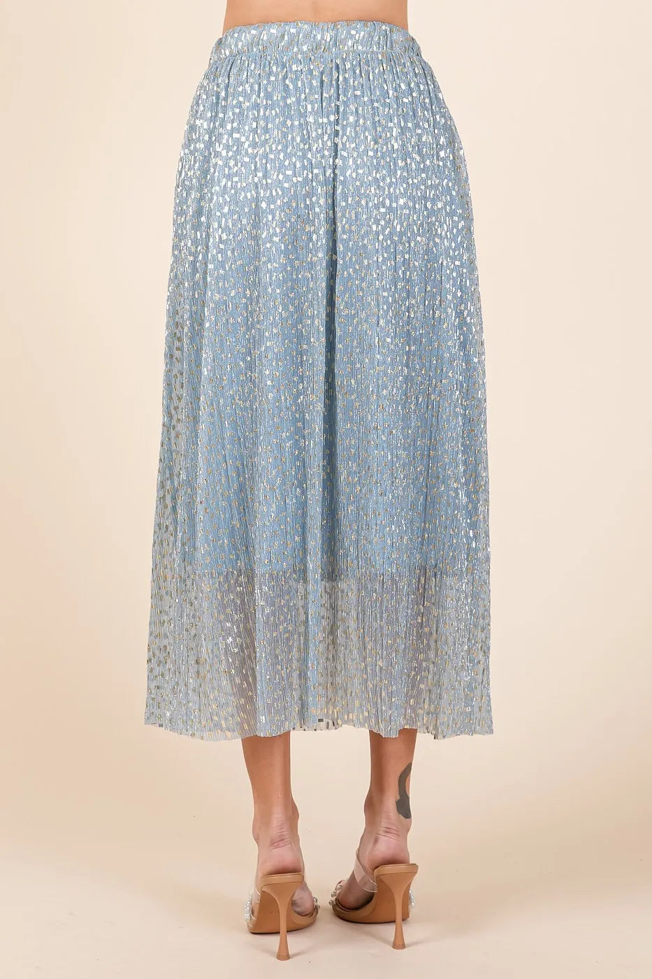 Mittoshop Metallic Glitter Speckle Print Elastic Midi Skirt - Premium Skirts from Trendsi - Just $60.99! Shop now at Handbags Specialist Headquarter