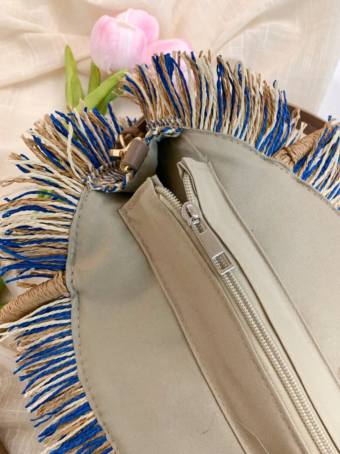 Round Woven Straw Tassel Handbag - Premium handbags from Trendsi - Just $45.99! Shop now at Handbags Specialist Headquarter