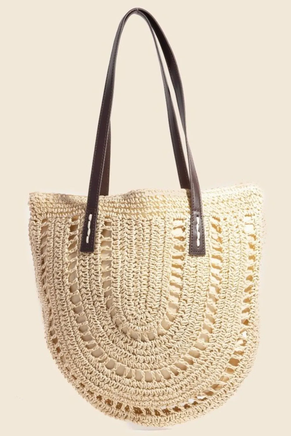 Fame Straw Braided Rounded Tote Bag - Premium Tote Bag from Trendsi - Just $37.99! Shop now at Handbags Specialist Headquarter